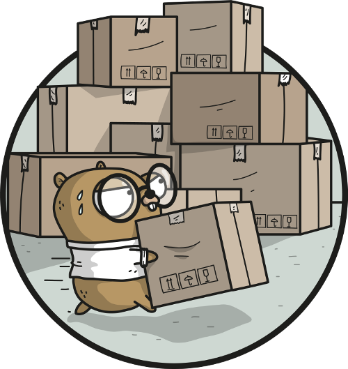 Gopher working hard to move packages/boxes