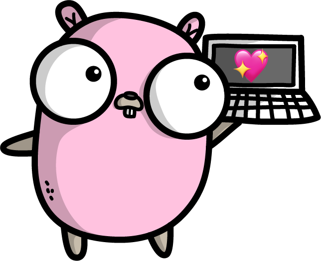 gopher holding laptop with heart on the screen